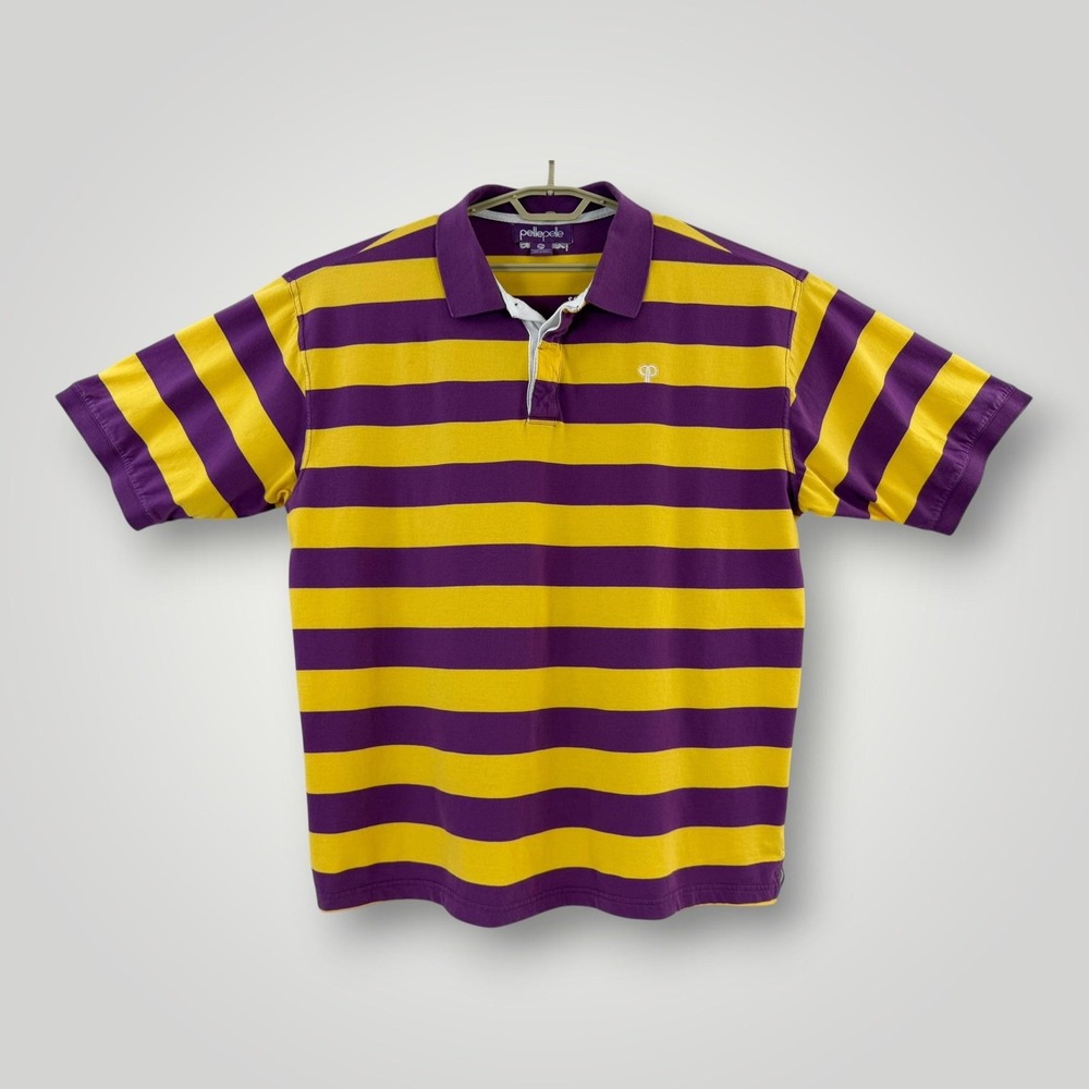 Vintage Pelle Pelle Rugby Polo Shirt Mens 2XL Purple Yellow Stripe Cotton